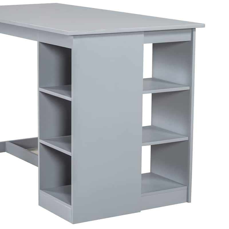 Roomfitters 5-Piece 60" Solid Wood Farmhouse Counter Height Dining Set with Storage Shelves