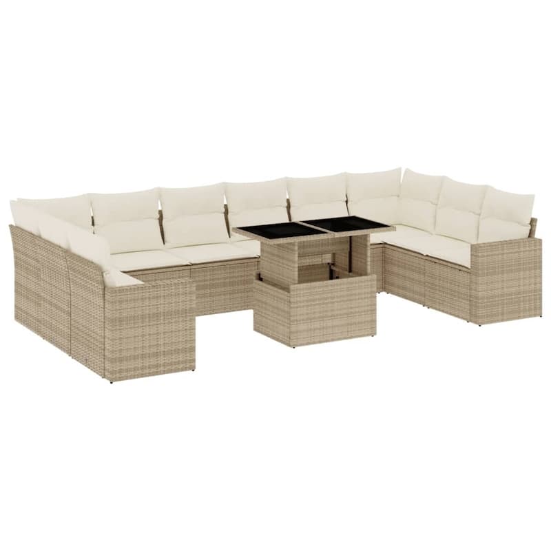 vidaXL Patio Sofa Set with Cushions Outdoor Furniture 11 Piece Poly Rattan