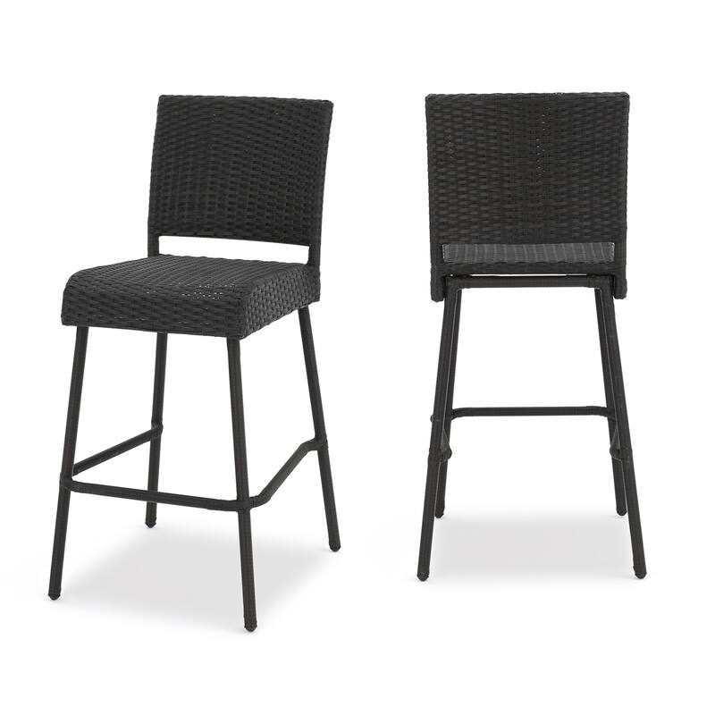Set of 2 Wicker Bar Stool, Patio Outdoor High Chair, Cafe Counter Stool, Bistro Bar Chair, Island Chair, High Back Bar Stool