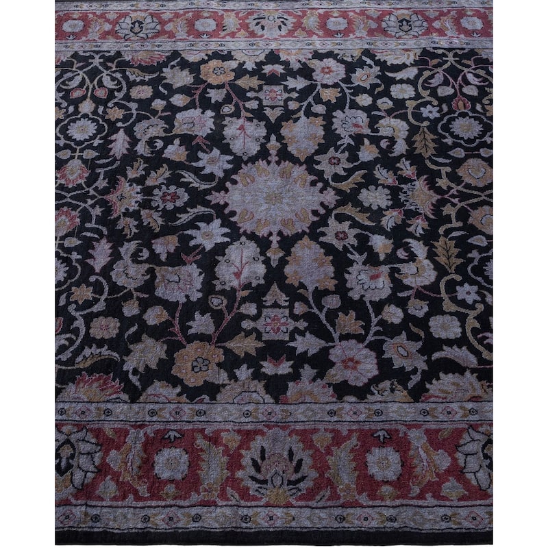 Overton Hand Knotted Wool Vintage Inspired Modern Contemporary Overdyed Black Area Rug - 4' 0" x 6' 5"