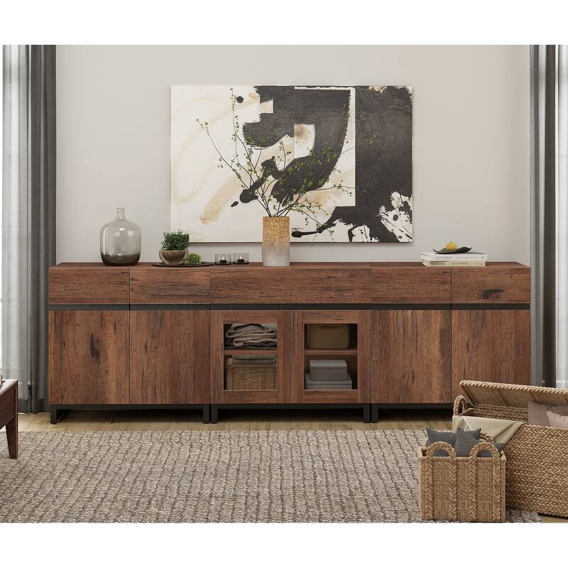 WAMPAT Modern Dresser with Adjustable Shelves and Drawer, 3 in 1 Storage Cabinet with Glass Doors, Chest of Drawers for Bedroom - Brown - 1-drawer