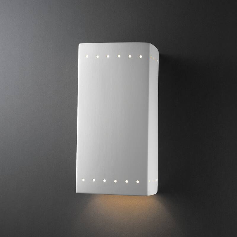 Justice Design Ambiance - Large Rectangle w/ Perfs - Closed Top Wall Sconce - Bisque - Replaceable Bulb