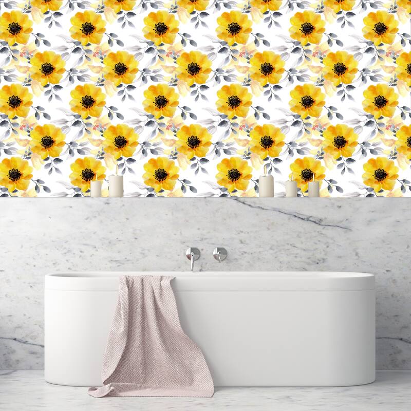 Cosmos Watercolor Flowers Removable Wallpaper - 24'' inch x 10'ft