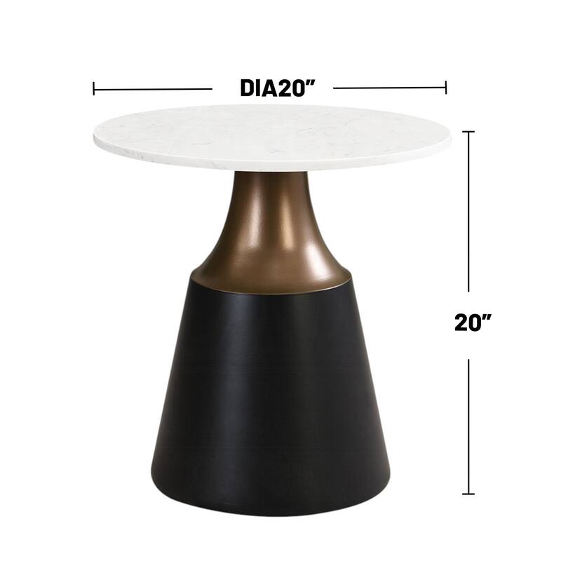 Round End Table with Marble Top in White and Black