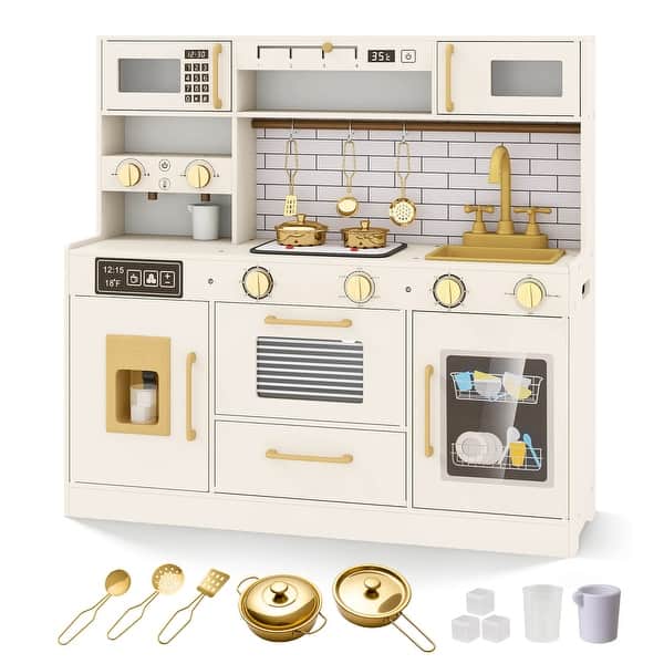 slide 2 of 8, Costway Kids Play Kitchen with Stoves, Light, Sound, Faucet, Sink, Ice - See Details See Details