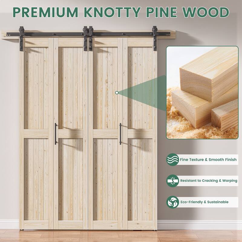Assembled 30in./32in./36in./40in./44in./48in. x 84 in. Solid Core Pine Wood Bi-Fold Door With Hardware Kit