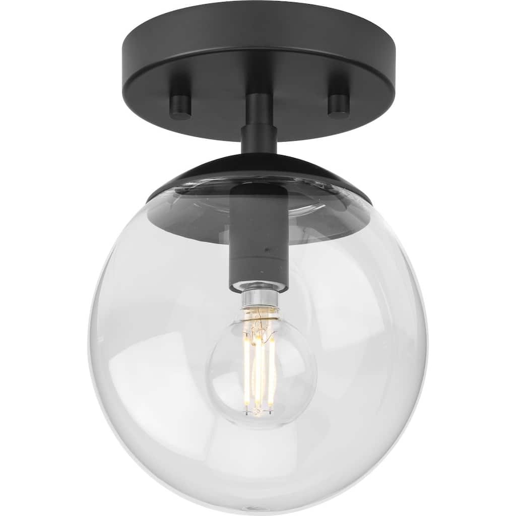 Atwell Collection One-Light Matte Black Mid-Century Modern Semi-Flush Mount - 5.87 in x 5.87 in x 7.87 in