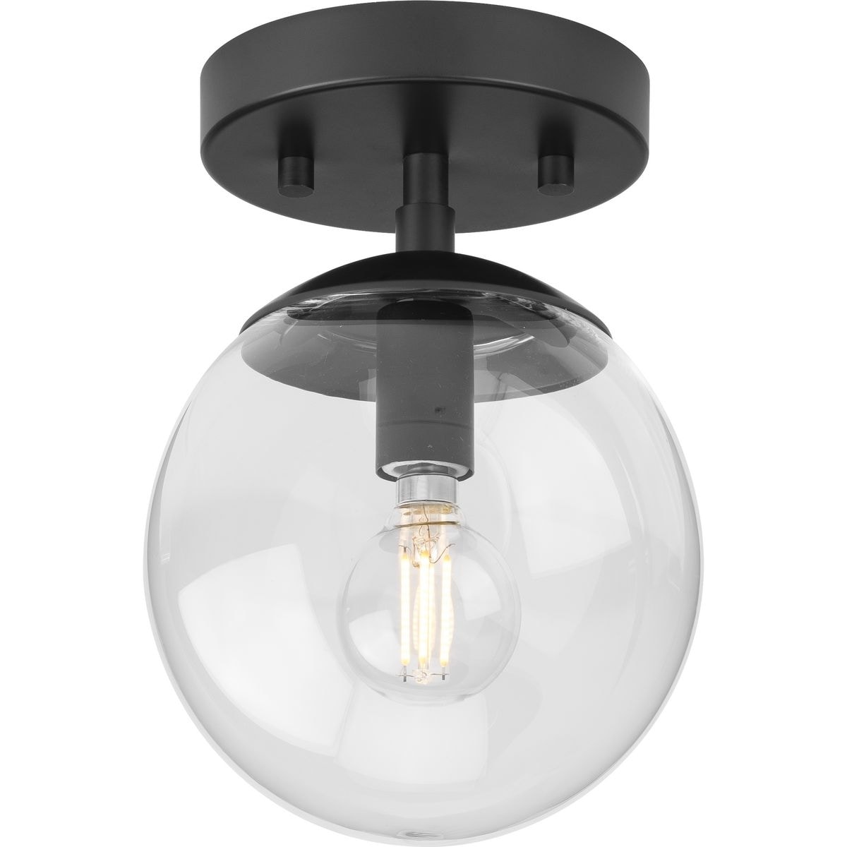 Progress Lighting Atwell Collection One-Light Matte Black Mid-Century Modern Semi-Flush Mount - 5.87 in x 5.87 in x 7.87 in
