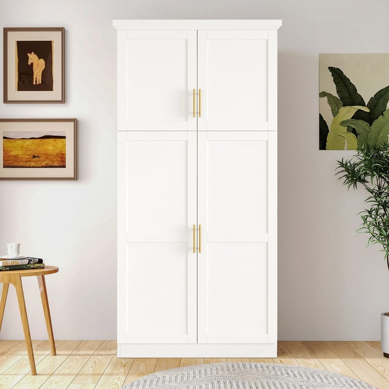 70.9"Tall Freestanding Kitchen Pantry Cabinet with Doors, Pull-out Trays and Adjustable Shelves for Organization - White
