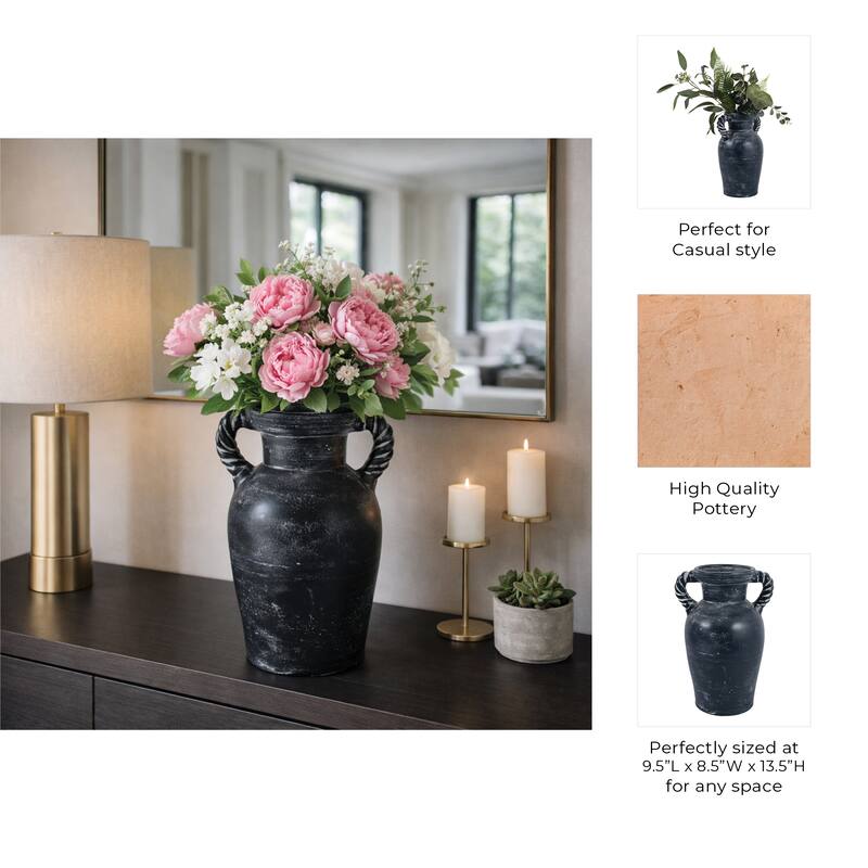 Decorative Textured Amphora Table Vase with Twisted Handles