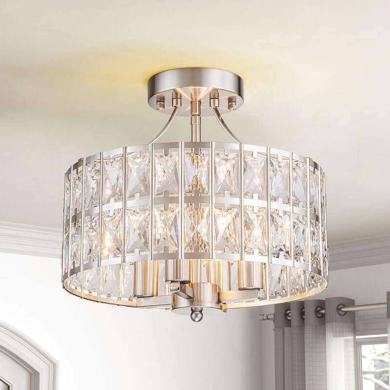 4-Light Modern Vintage Drum Crystal Semi-Flush Mount Ceiling Light