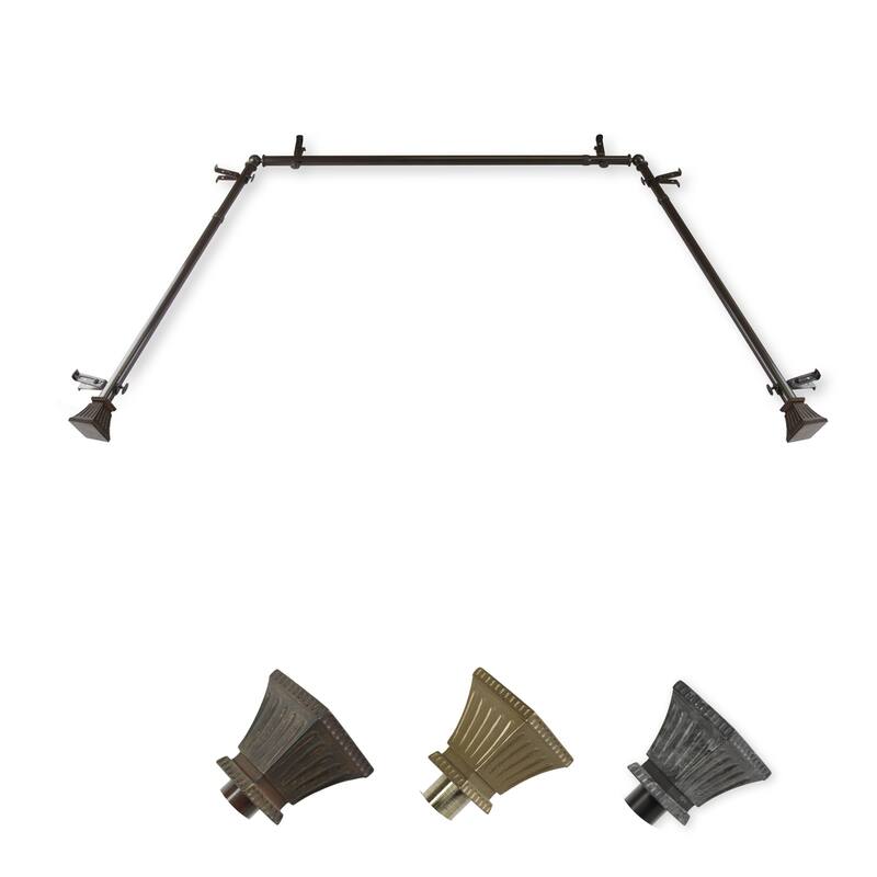 Bay Window Curtain Rods Adjustable 3-Part Telescoping Antique Brass Hardware Set - M