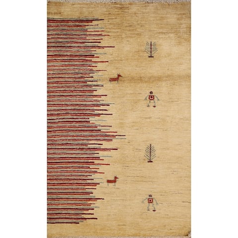 Modern Gabbeh Tribal Area Rug Handmade Wool Carpet - 3'1" x 4'9"