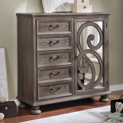 Dileep Transitional Mirrored Door 5-Drawer Armoire by Furniture of America