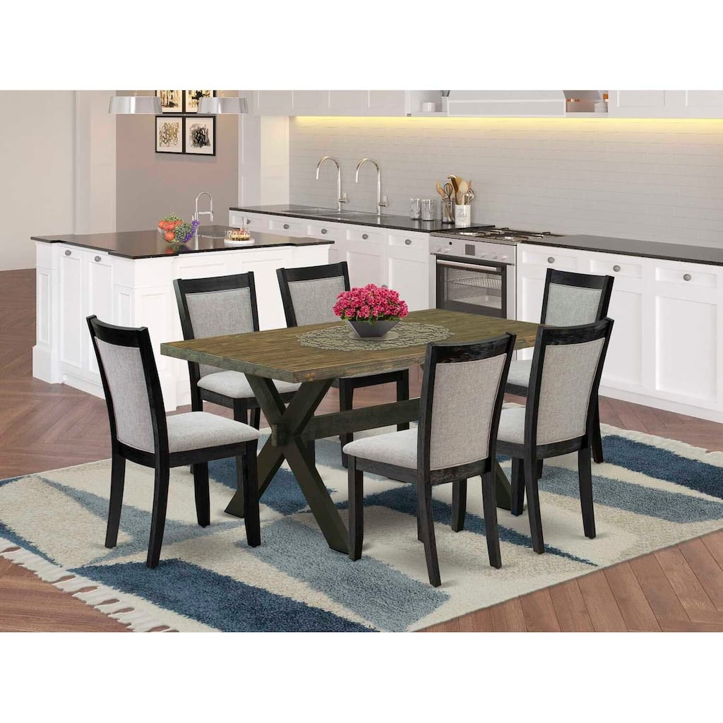 HomeStock 7-Piece Distressed Jacobean Finish Solid Wood Top Dining Table with 6-Parson Chairs