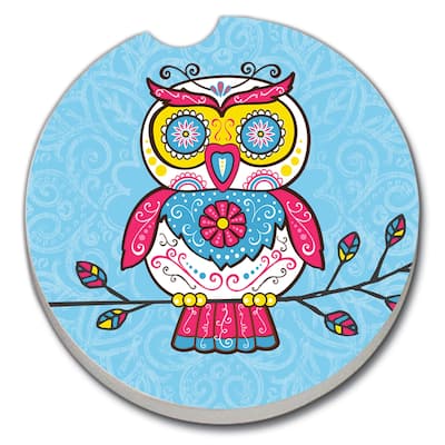 Counterart Absorbent Stoneware Car Coaster, Sugar Owl, Set of 2 - 2.5