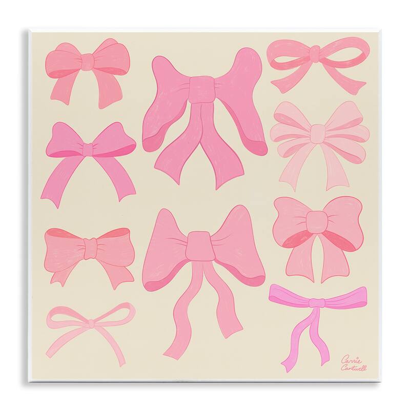 Stupell Trendy Pink Bows Assortment Wall Plaque Art Design By Carrie Cantwell - 12 x 12
