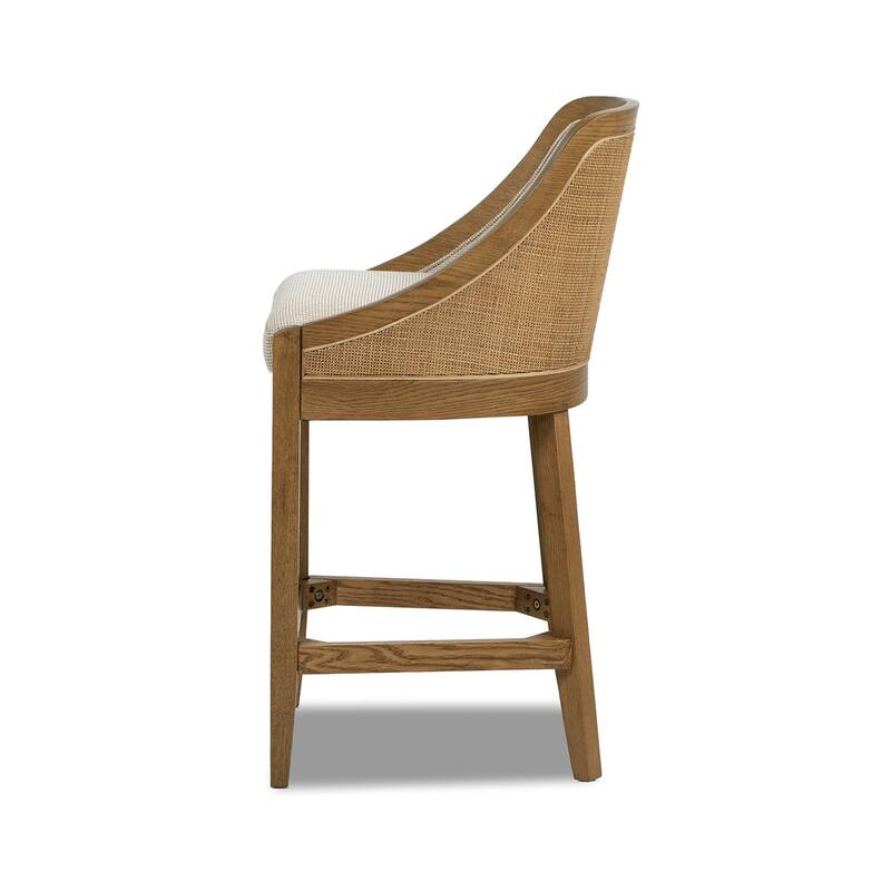 Jennifer Taylor Home Charleston 27" Cane Performance Fabric Upholstered Oak Counter Stool in Taupe Beige Textured Weave