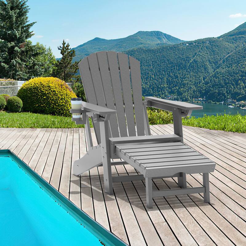 Outdoor Adirondack Chair Weather Resistant with Cup Holder/Ottoman