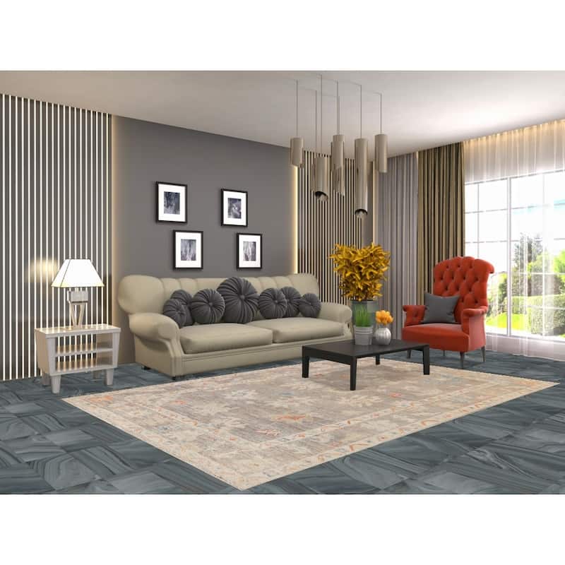 Hand Knotted Oriental 100% Wool Carpet Transitional All-Over Greys & Charcoal Oushak Area Rug - 8' 11'' X 5' 10''