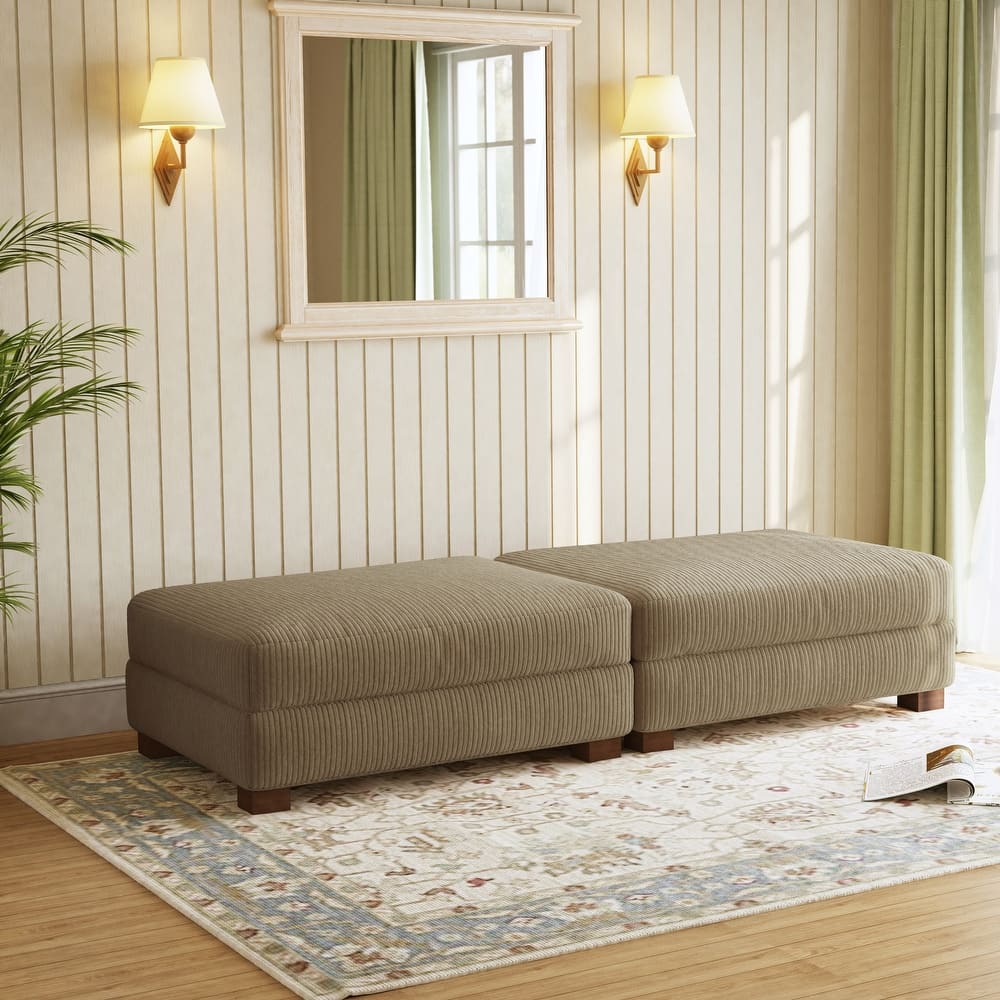Corduroy Modern Ottoman with Wood Legs Set of 2