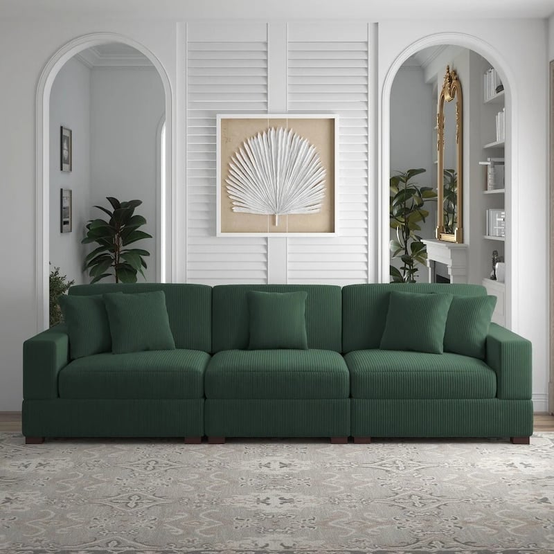 Corduroy Couch Modular Sectional Sofa with Pillows