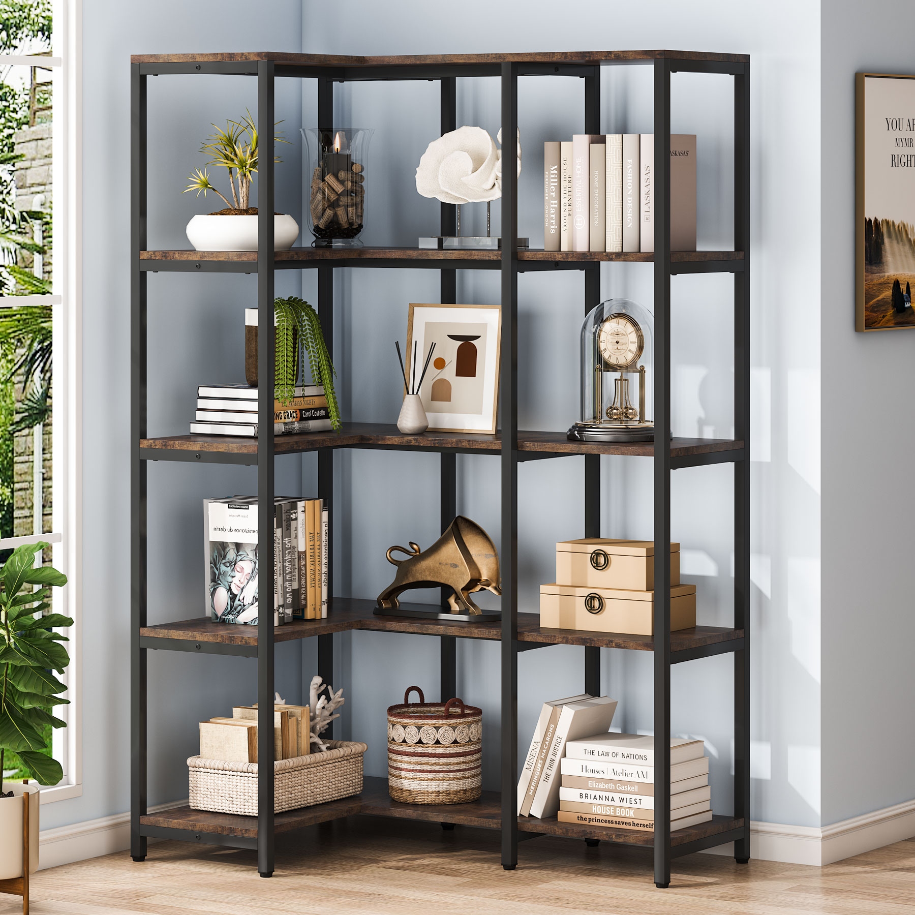 Metal corner bookshelf sale