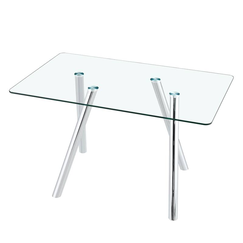 Tempered Glass Dining Table with Sturdy Metal Legs