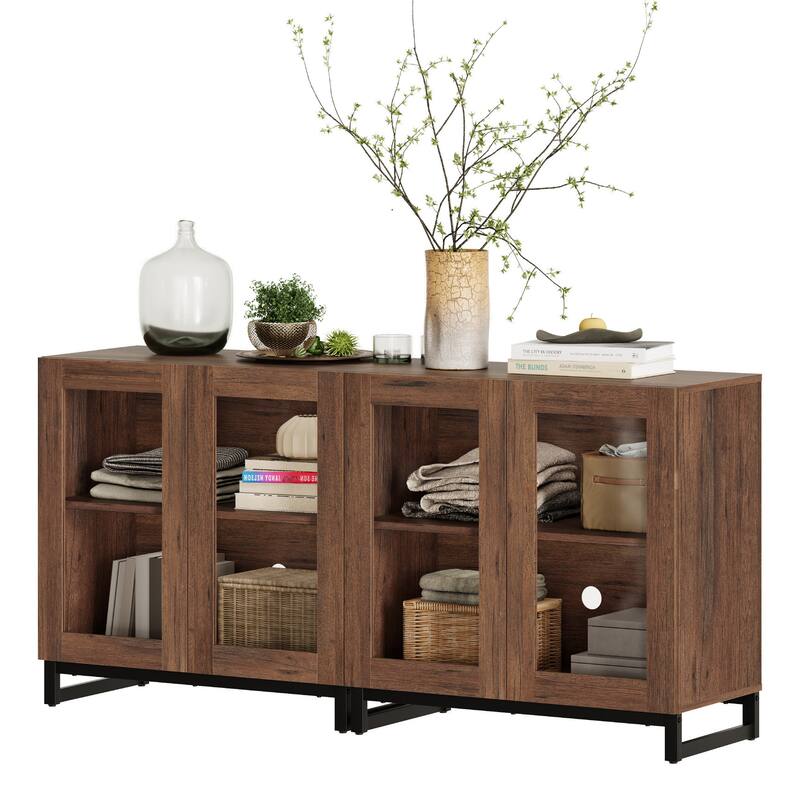 WAMPAT Multifunctional Sideboard Buffet Cabinets with Glass Doors, Modern Sideboard with Adjustable Shelf, Coffee Bar Cabinet