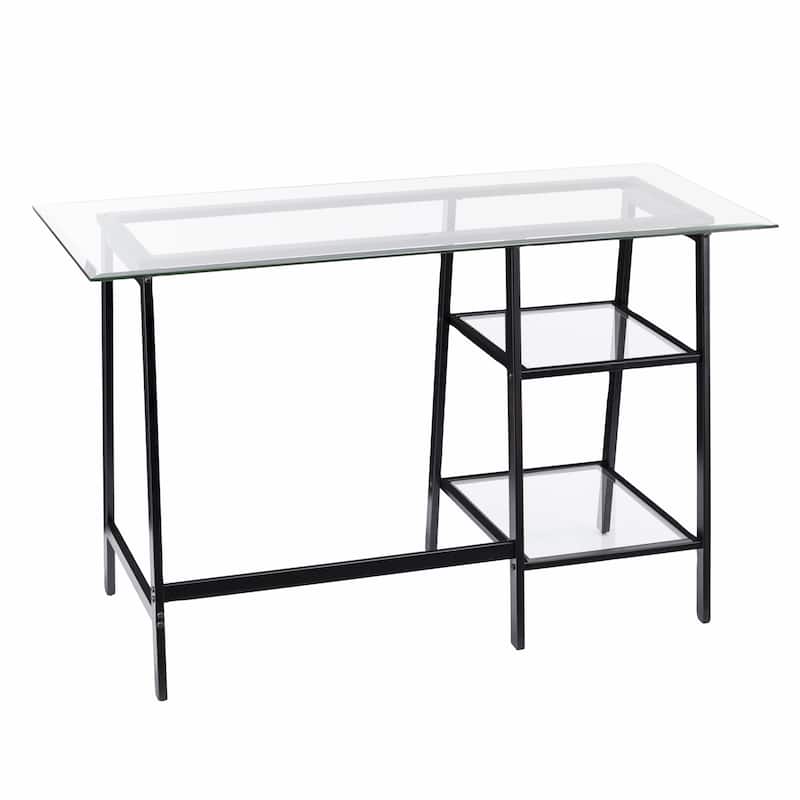 46" Clear And Black Glass Writing Desk