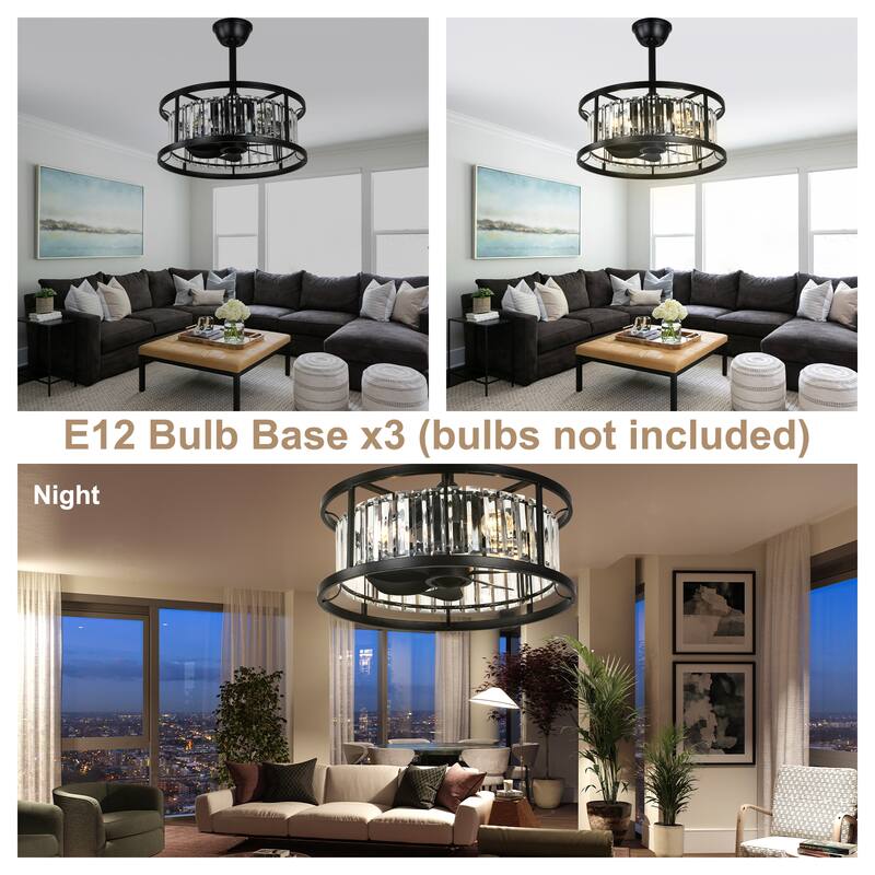 Bella Depot 20" Modern Glass Caged Ceiling Fan with Light and Remote 6-Speed Reversible DC Motor