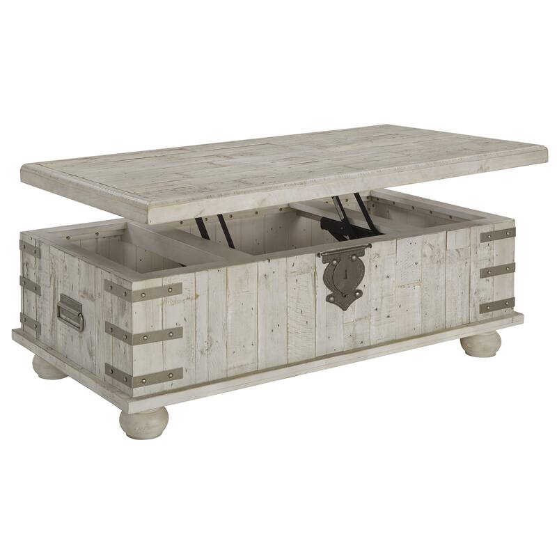 Wooden Lift Top Cocktail Table with Metal Handles and Bun Feet, White