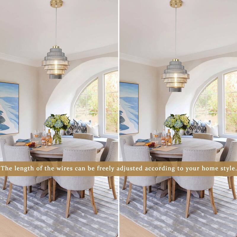 1-Light Classic Pendant Light with Glass Shade, Semi Flush Mount Chandelier for Dining Room Living Room Bedroom Kitchen