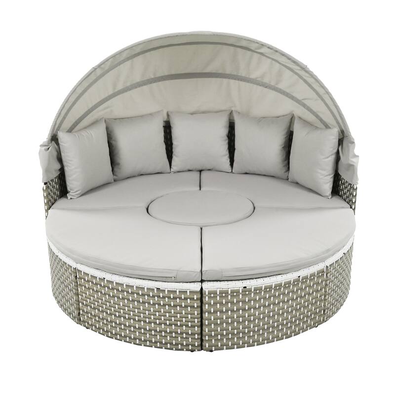 Patio Furniture Round Outdoor Sectional Sofa Set - Gray + Gray Cushion