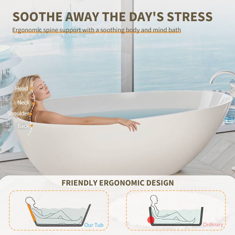 59" Glossy White Solid Surface Bathtub