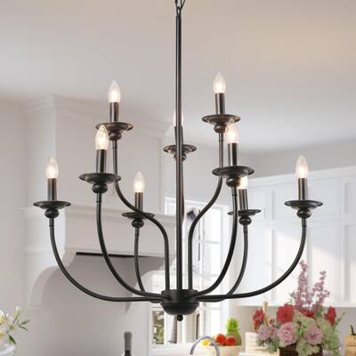 Modern Farmhouse Black Candle Traditional Chandelier for Dining Room