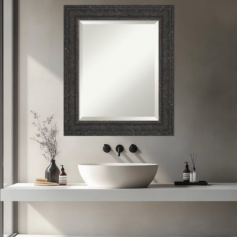 Attic Aged Beveled Wood Framed Bathroom Vanity Wall Mirror