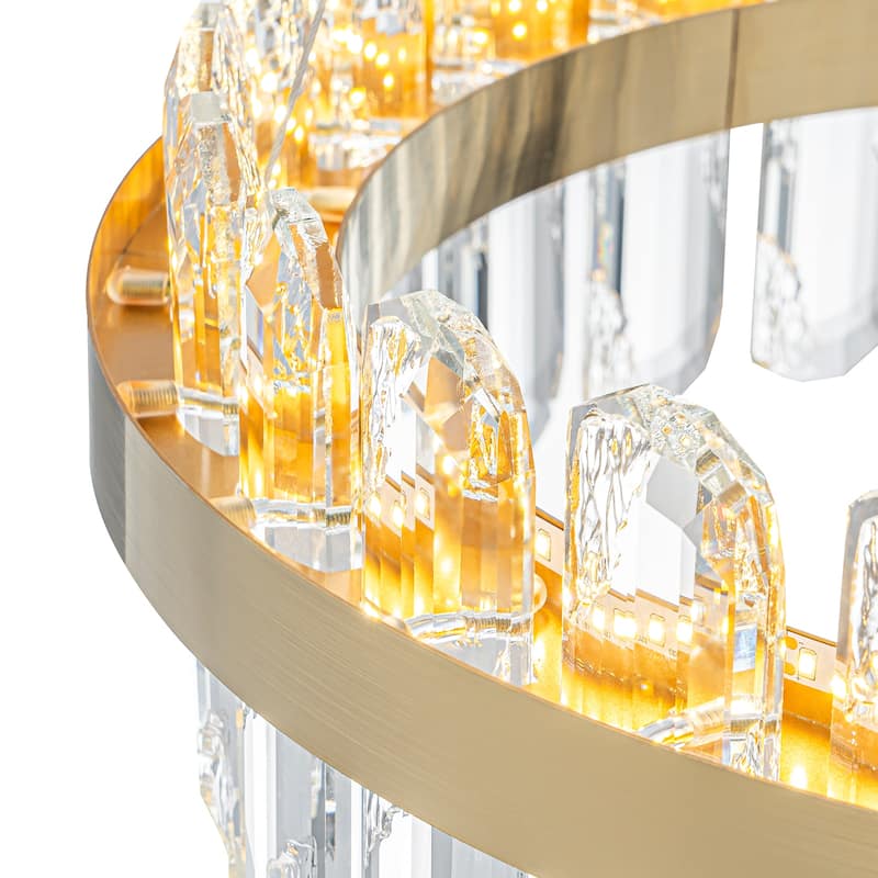 Modern Gold LED Chandelier with Clear Linear Crystals Dimmable - Dia.19.57-in