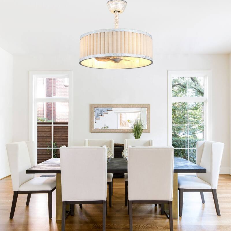 Bella Depot 20" Modern White Drrum Ceiling Fan with Light and Remote 6-speed