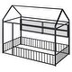 preview thumbnail 66 of 70, Metal House Bed with Metal Grid and Storage Shelves, Twin/Full Size Floor Montessori Bed with Roof Frame and Fence Guardrails