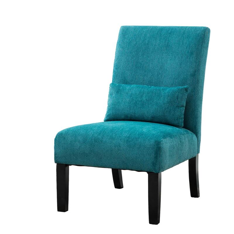 Contemporary Chenille Fabric Armless Accent Chair with Pillow, for Living Room