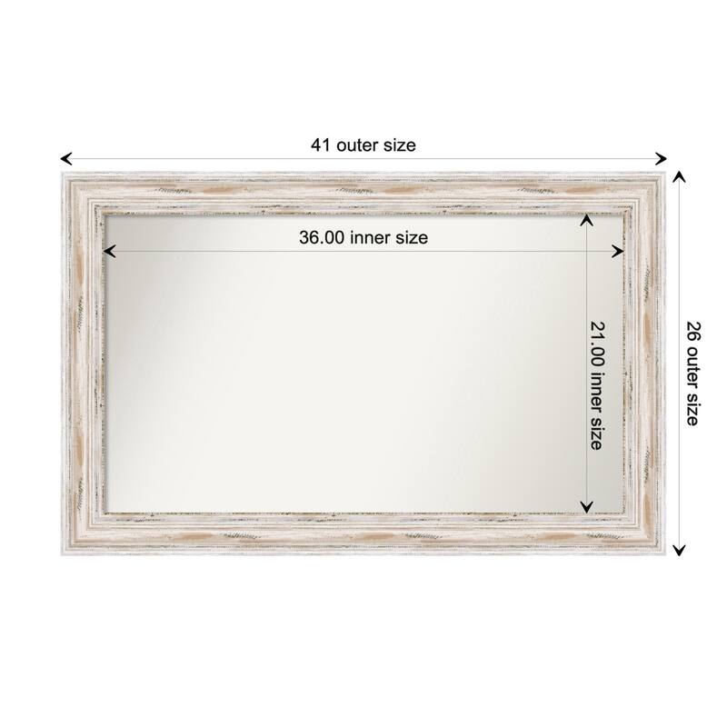 Alexandria White Wash Framed Non-Beveled Custom Wall Mirror, Bathroom Vanity Mirror - Outer Size: 41.25 x 26.25