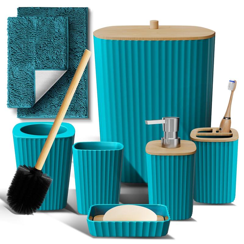 Emperyan Bathroom Accessory Set - Complete Set + Bath Rugs - Teal