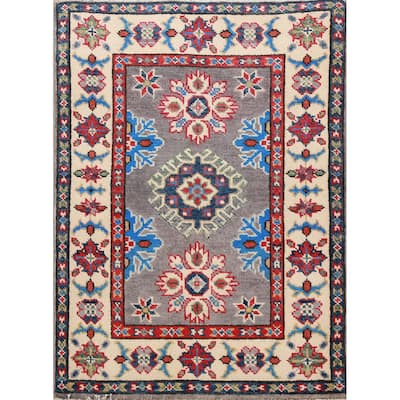 Traditional Gray Kazak Oriental Foyer Rug Hand-Knotted Wool Carpet - 2'0"x 3'0"