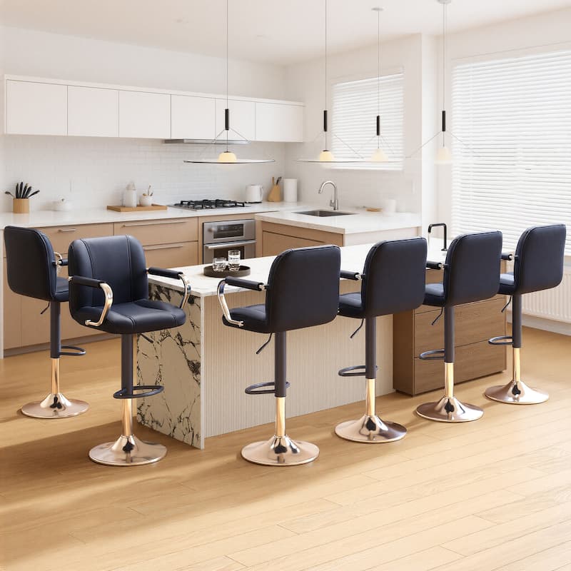 Swivel Bar Stools with Back Support - Adjustable Height Counter Stools for Kitchen Island & Home Bar - Blue - Set of 6