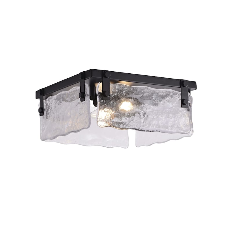 Laia 11.8" Black 2-light Hand Crafted Glass Square Flush Mount - 11.8" W x 5.5" H x 11.8" D