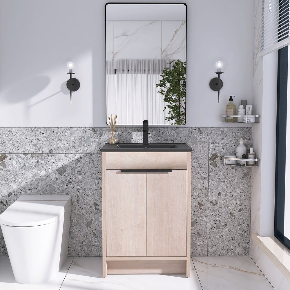 Freestanding Plywood Bathroom Vanity Set in Plain Light Oak with Integrated Sink