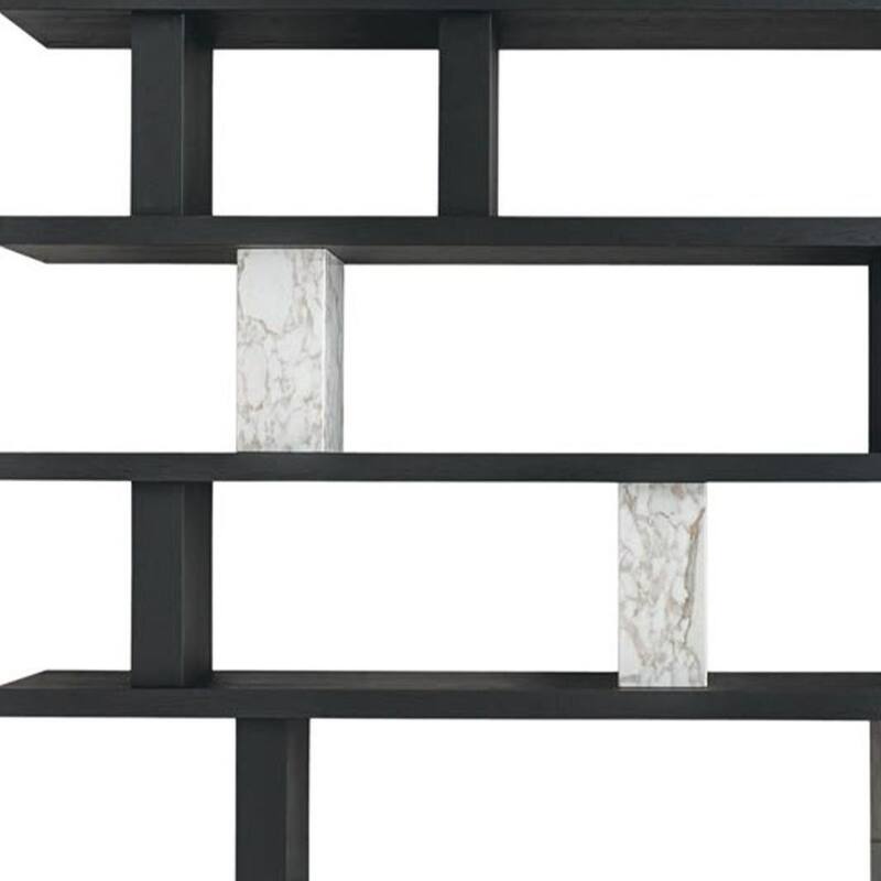HomeRoots 71" Black And White Wood And Faux Marble Five Tier Geometric Bookcase