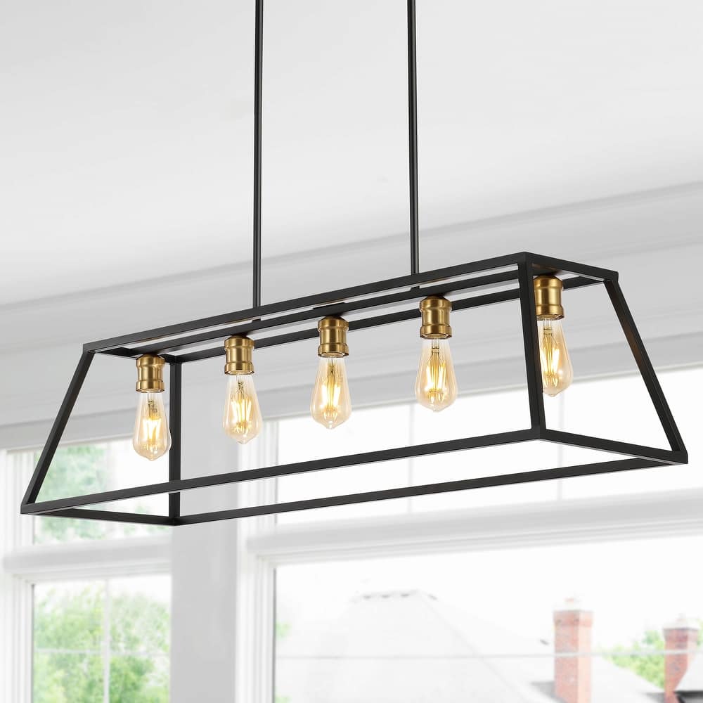 Staunton 38" 5-Light Adjustable Iron Farmhouse Vintage LED Dimmable Pendant, by JONATHAN Y