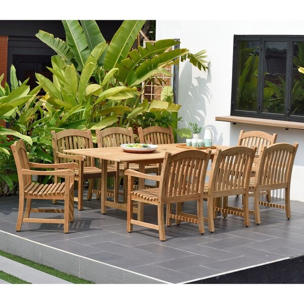 Tottenville Rectangular Extendable 9-piece Teak Dining Set by Havenside Home. Opens flyout.